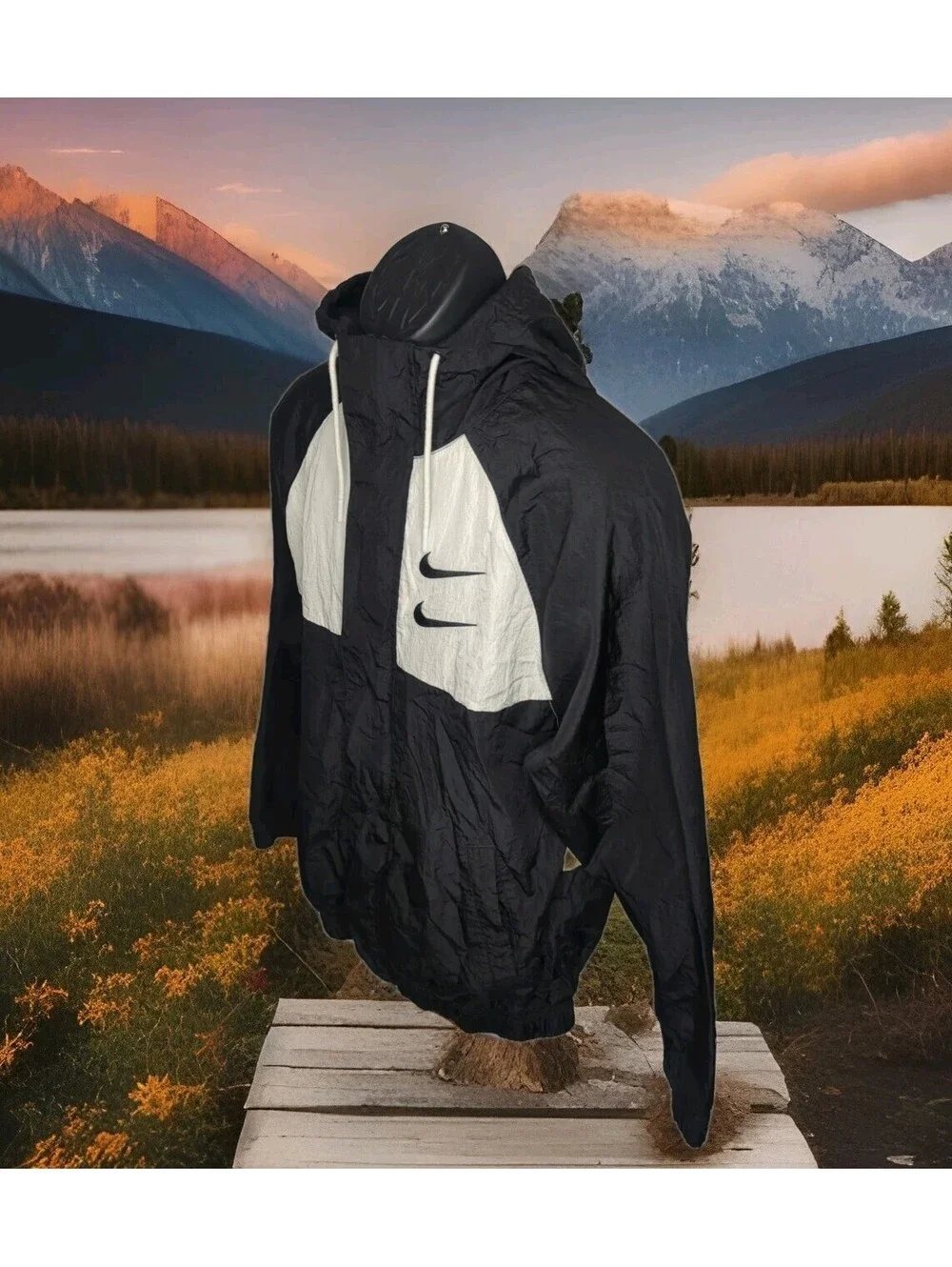 Nike Sportswear NSW Swoosh Hooded Woven Jacket Black White CJ4888-011 Mens Small
